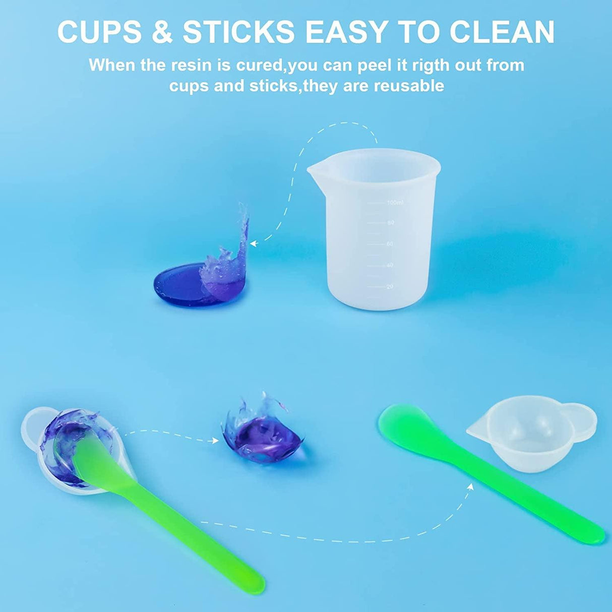 Silicone Measuring Cups Tool Kit , Non-Stick 250 & 100Ml Epoxy Mixing Cups, Reusable Resin Supplies with Silicone Mat, Stir Sticks, Pipettes, Color WoodArtSupply
