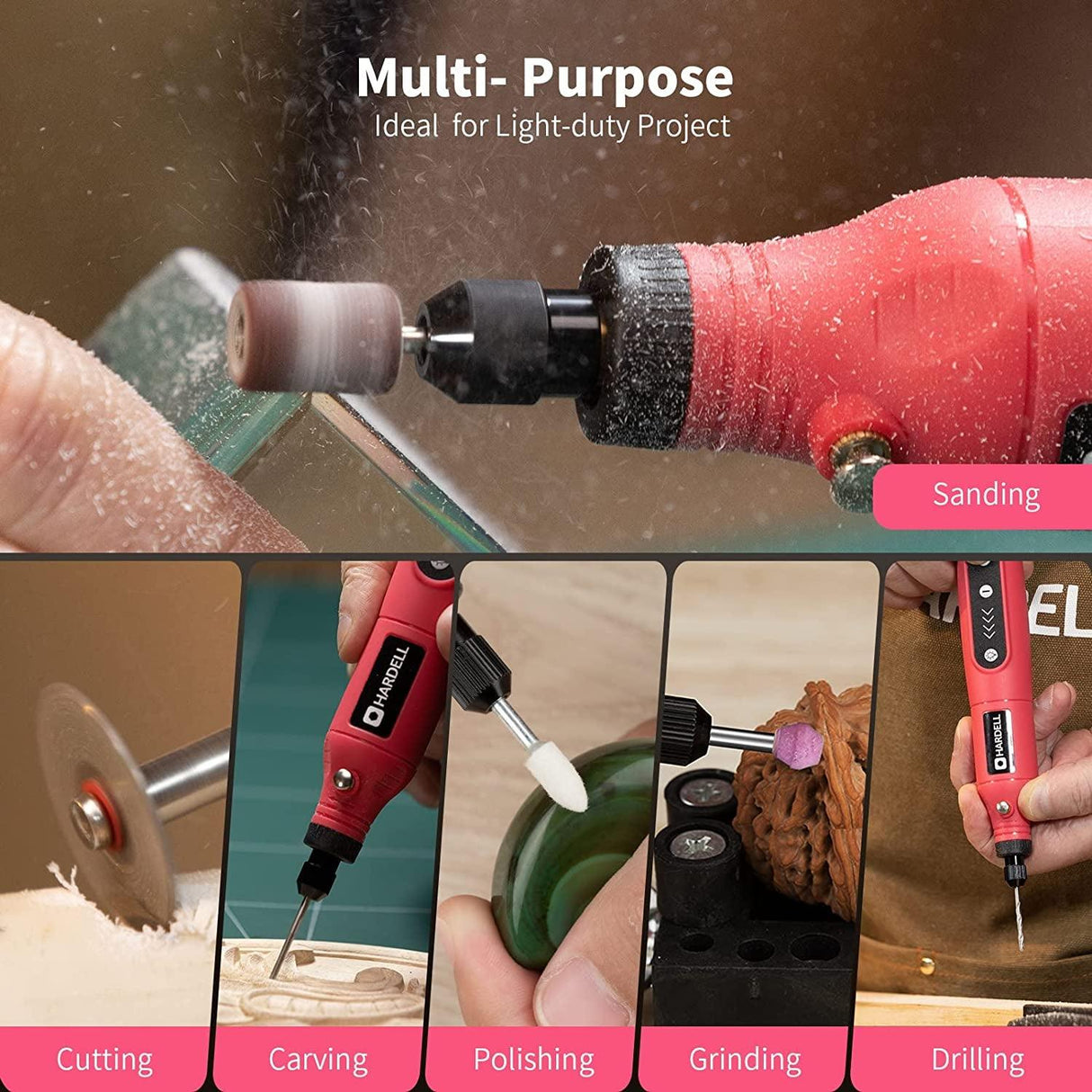 Mini Cordless Rotary Tool, 5-Speed 3.7V Rechargeable Rotary Tool Kit with 61 Accessories, USB Charging Multi-Purpose Power Tool for Sanding, WoodArtSupply