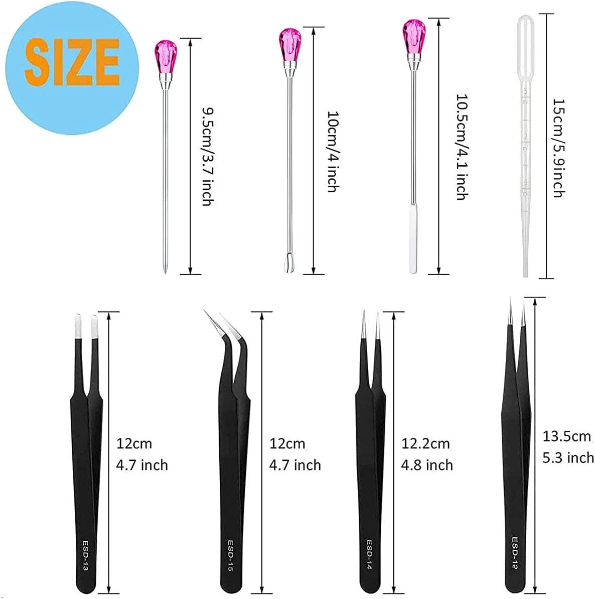 11 Pcs Silicone Resin Mold Tools Set Stirring Needle Spoon Tool Tweezers Precision Kit, Anti-Static Electronics Tweezers Set for Resin Art WoodArtSupply