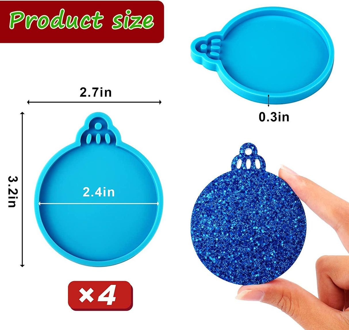 Christmas Resin Molds Silicone, 4 Pcs Christmas Ornaments round Shape Pendant Epoxy Resin Molds, DIY Crafts Jewelry Keychain Making Christmas WoodArtSupply