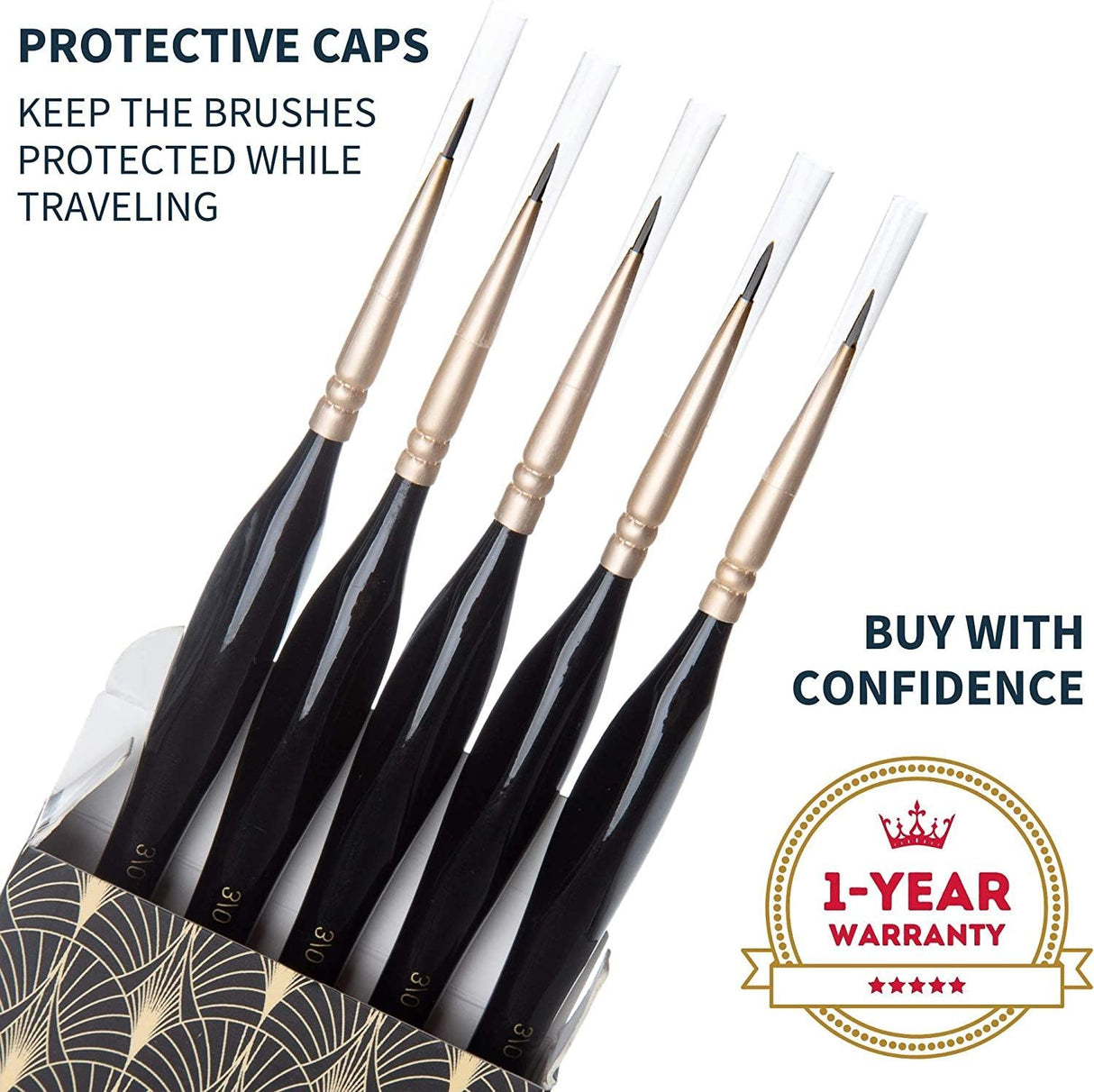 Detail Paint Brush Set - 5 Miniature Paint Brushes Size round 3/0 000 - Fine Tips Ergonomic Handles for Small Scale Models WoodArtSupply