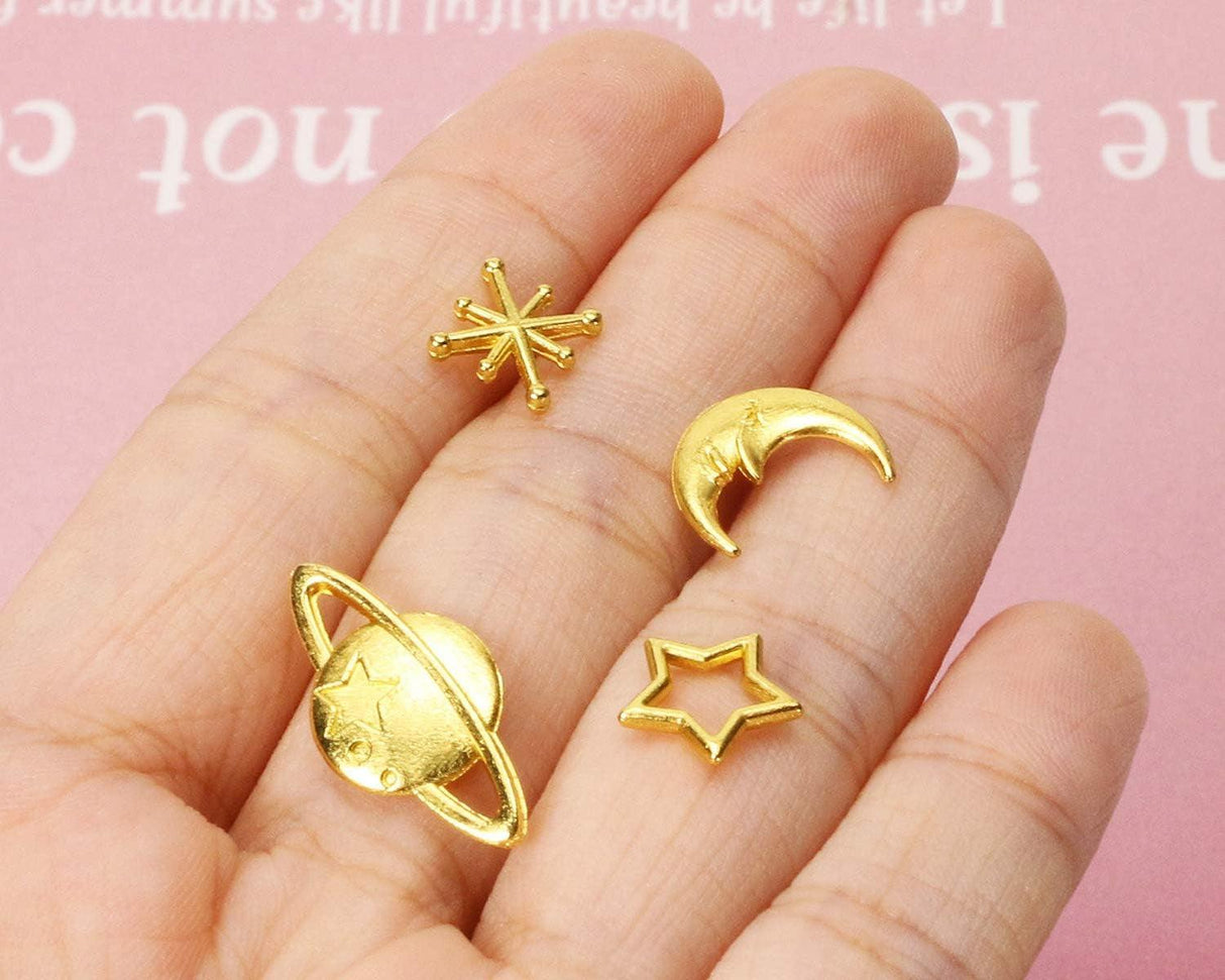 Cosmos Themed Resin Fillers Charms Beads 42Pcs Gold Alloy Star Moon Planet Filling Accessories for Epoxy Resin Craft Jewelry Making (Gold) WoodArtSupply