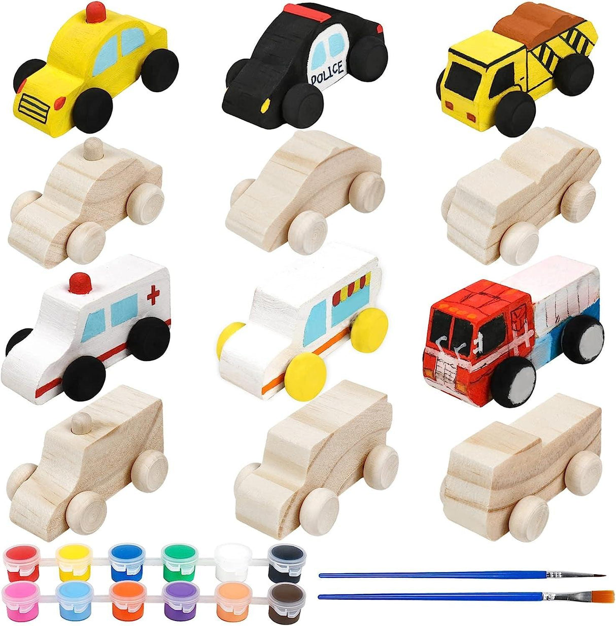 12 Pieces Unfinished Wooden Cars Wood DIY Car Toys Wood Crafts Painting Crafts Kit WoodArtSupply