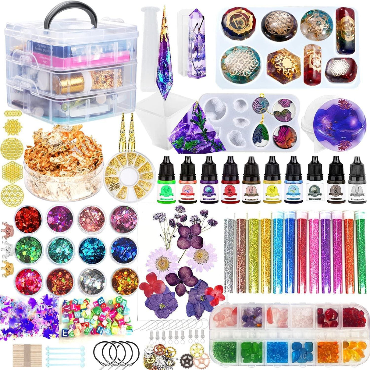 Resin Mold Kit for Beginners - 125PCS Contains Resin Orgone Chakra Pyramid Mold, Earring Necklace Mold WoodArtSupply