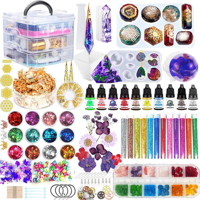 Resin Mold Kit for Beginners - 125PCS Contains Resin Orgone Chakra Pyramid Mold, Earring Necklace Mold