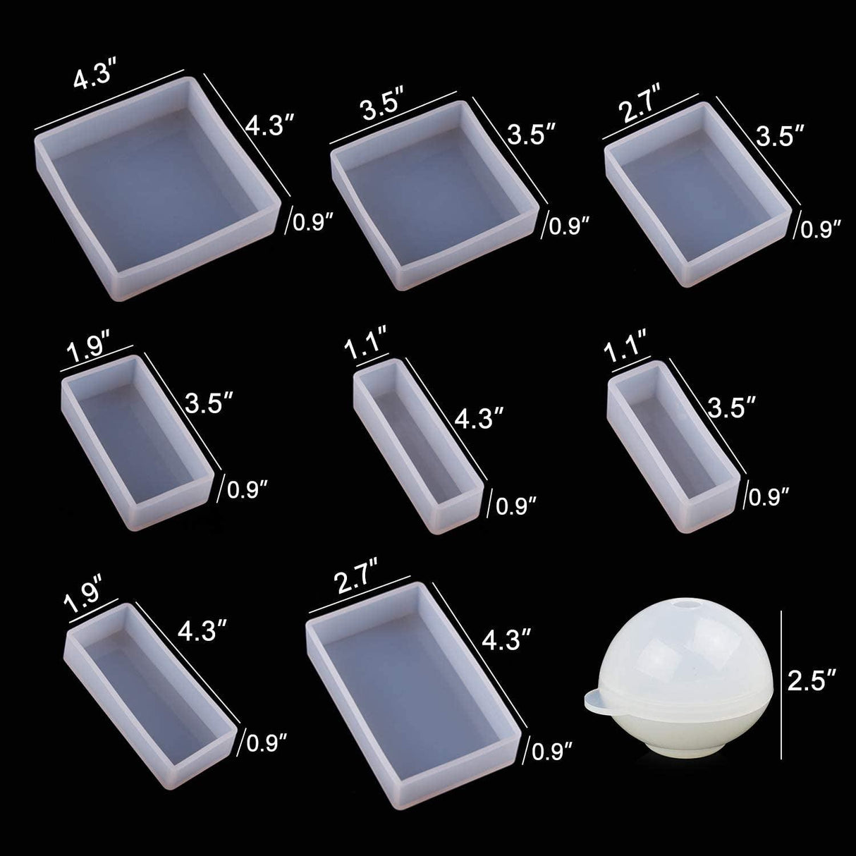 Square Resin Mold 9PCS Different Sizes Silicone Molds for Resin Jewelry, Specimen DIY WoodArtSupply