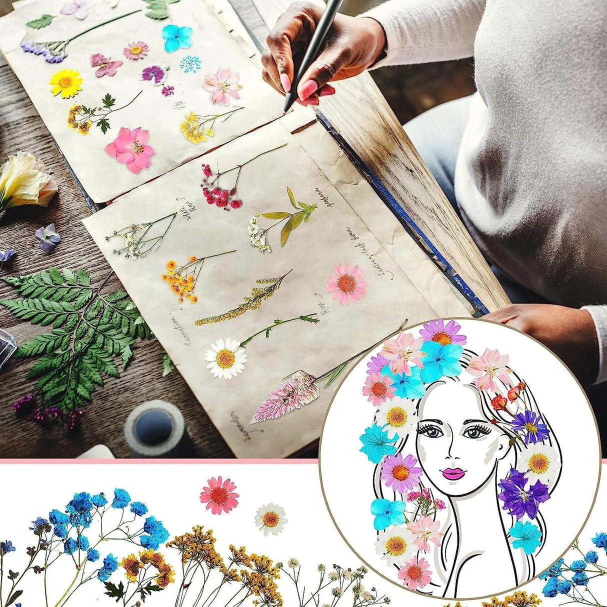 Pressed Flowers Resin Flowers for Resin Mold, Real Daisy Dried Flower Leaves Natural with Tweezers for Scrapbooking DIY Candle Accessories Jewelry WoodArtSupply