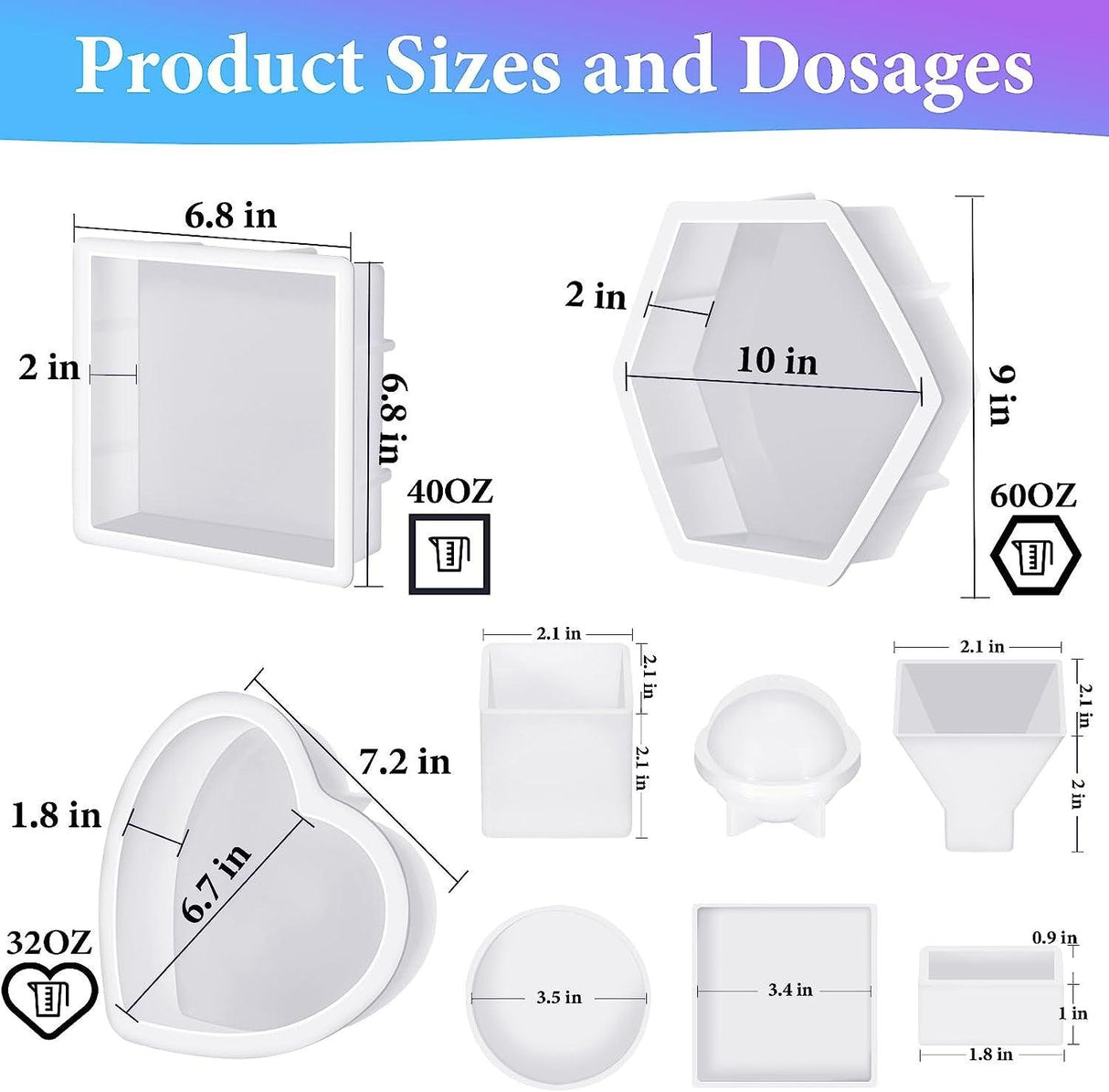 3 PCS Large Resin Molds Silicone, Silicone Molds for Resin Including Large Hexagonal and Square Heart Resin Mold, Epoxy Resin Molds for Flower WoodArtSupply