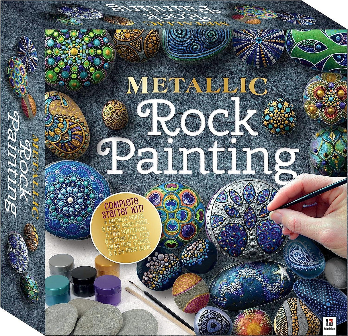 Metallic Rock Painting Box Set - DIY Rock Painting for Adults - Rocks, Brush, Paint Included WoodArtSupply