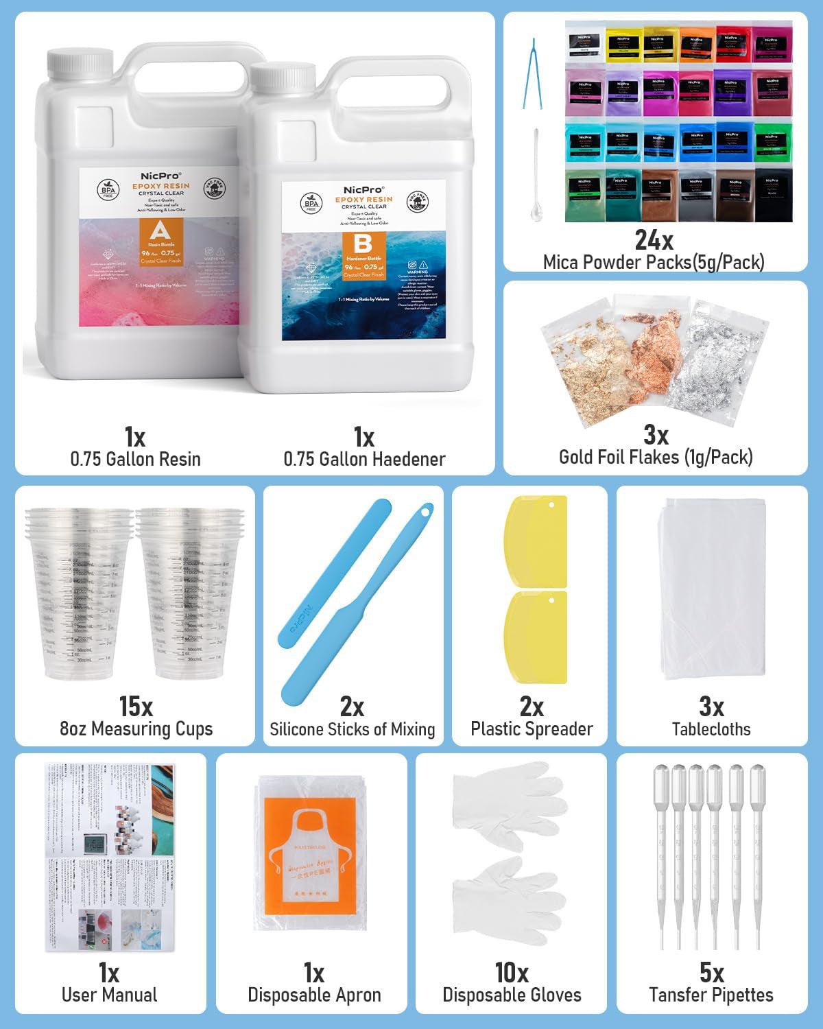 Nicpro 1.5 Gallon Epoxy Resin, High-Capacity Clear Resin Kit for Table Top, Jewelry, Molds, No Bubbles Casting Coating Art Resin Kit for Beginner, WoodArtSupply