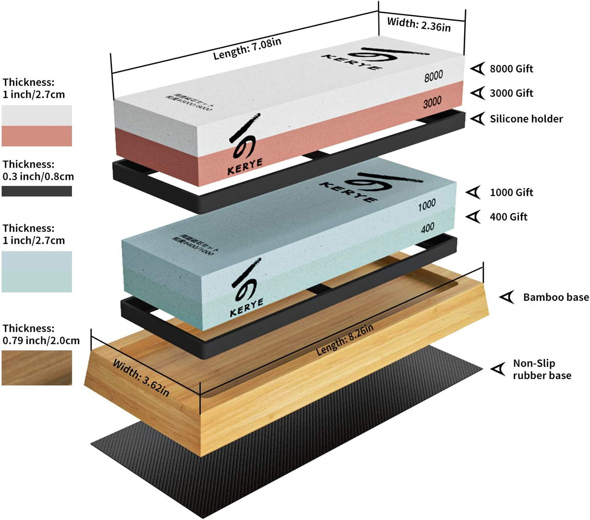 Knife Sharpening Stone Kit, Professional Japanese Whetstone Sharpener Stone Set, Premium 4 Side Grit 400/1000 3000/8000 Water Stone, Flattening WoodArtSupply