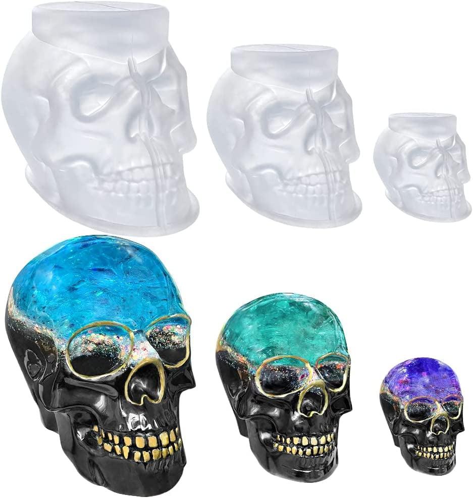 Set of Large + Medium + Small 3D Skull Resin Molds, Flexible Clear Silicone Skull Head Molds, Silicone Molds for Resin, Clay, Candle Wax Casting, WoodArtSupply