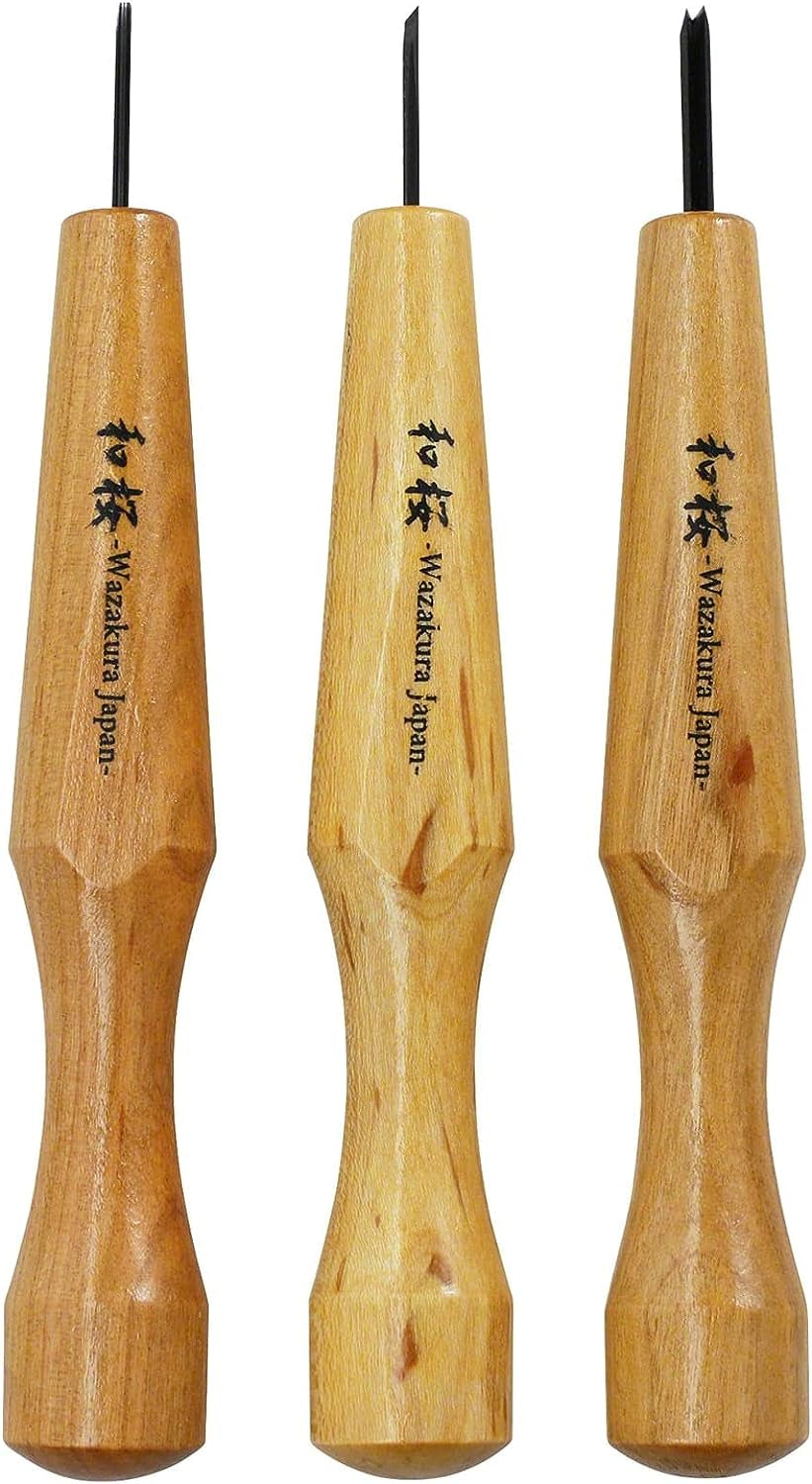 3PCS Bonsai Chisel Kit with round Gouge, Single Bevel Skewed and V-Parting Tool, Hand Carving Tool Set for Jin Shari Making, Woodworking Knife Pack WoodArtSupply