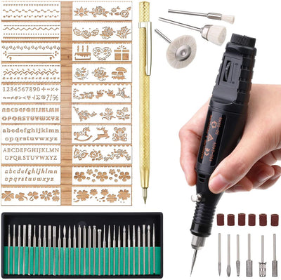 Electric Micro Engraver Pen Mini DIY Engraving Tool Kit for Metal Glass Ceramic Plastic Wood Jewelry 1 Scriber Etcher 30 Bits 6 Polishing Head 3 Wool