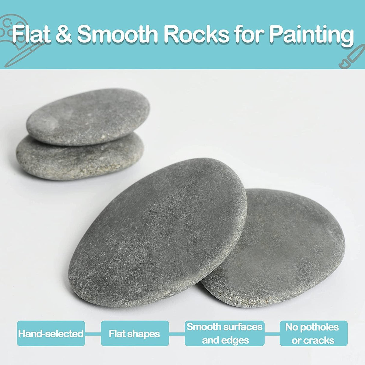 15 Pcs Rocks for Painting, River Rocks to Paint, 2"-3" Flat Painting Rocks, Smooth Rocks for Crafts WoodArtSupply