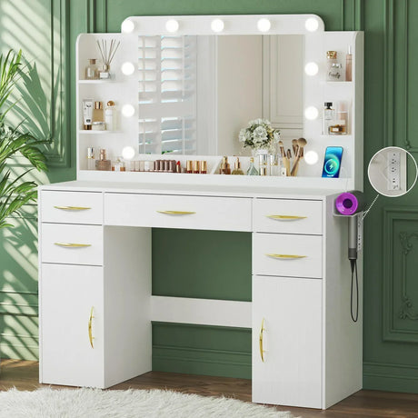 Vanity Desks | Makeup Table With Mirror & Lights - WoodArtSupply