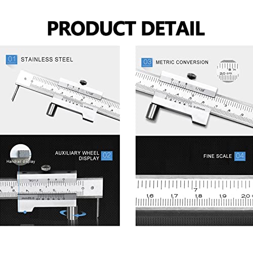 0-200mm Parallel Crossed Caliper, Stainless Steel Parallel Marking Vernier Scribing Caliper with Carbide Scriber/Needle, Marking Gauge for Scribe on Yuecoom