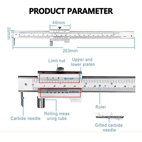 0-200mm Parallel Crossed Caliper, Stainless Steel Parallel Marking Vernier Scribing Caliper with Carbide Scriber/Needle, Marking Gauge for Scribe on Yuecoom
