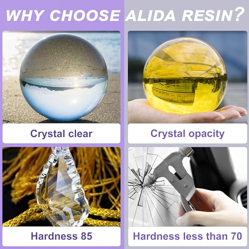 0.5 Gallon Epoxy Resin + Hardener- Crystal Clear Epoxy Resin, Epoxy Resin Kit No Bubbles Odor & Yellowing, Self Leveling 1:1 Mix for DIY Jewelry, alida