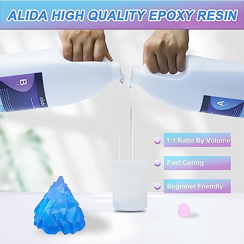 0.5 Gallon Epoxy Resin + Hardener- Crystal Clear Epoxy Resin, Epoxy Resin Kit No Bubbles Odor & Yellowing, Self Leveling 1:1 Mix for DIY Jewelry, alida