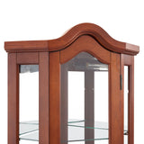 Corner Curio Cabinet With Lights, Adjustable Shelves, Mirrored Back - Walnut