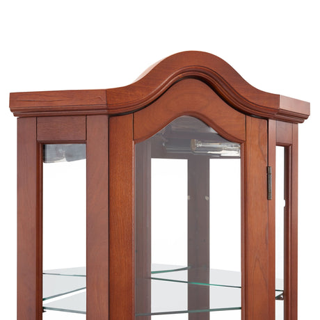 Corner Curio Cabinet With Lights, Adjustable Shelves, Mirrored Back - Walnut HouseOfZazla