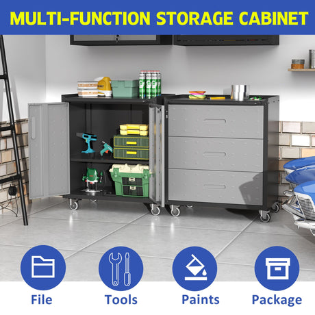 Heavy Duty Metal Garage Storage Cabinet With Wheels Sturdy Tool Organizer HouseOfZazla
