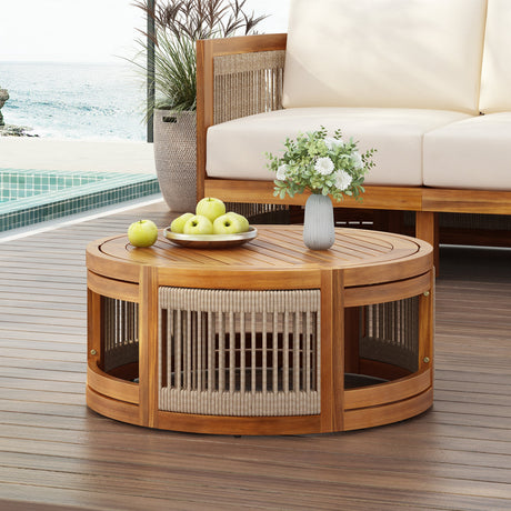 27.95" Acacia Wood Outdoor Coffee Table with Handwoven Rope Accent HouseOfZazla