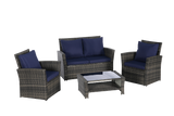 4 Pieces Outdoor Patio Furniture Set with Rattan Chairs and Tempered Glass Table