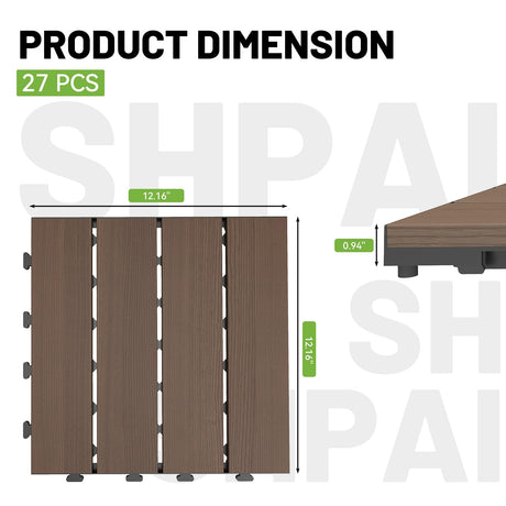 27 Pcs Interlocking Deck Tiles 12" x 12" HDPE Outdoor Flooring HouseOfZazla