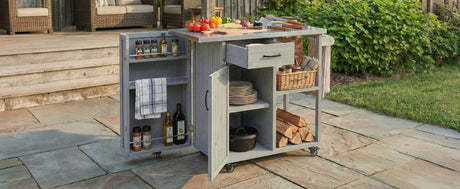 Outdoor Kitchen Island Fir Wood Prep Station with Stainless Steel Top HouseOfZazla