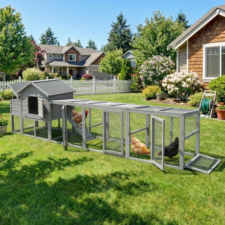 141" Gray Large Wooden Chicken Coop with Nesting Box HouseOfZazla