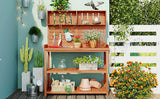 TOPMAX 65' Large Wooden Farmhouse Rustic Outdoor Potting Bench Table
