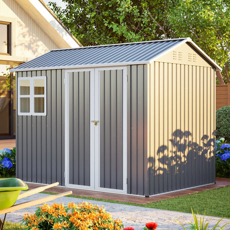 8'x6' Large Steel Storage Shed with Window, Lockable Doors & Sloped Roof HouseOfZazla