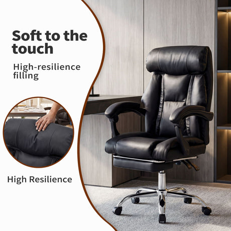 Executive Office Chair With Foot Rest, Adjustable Height - Black HouseOfZazla