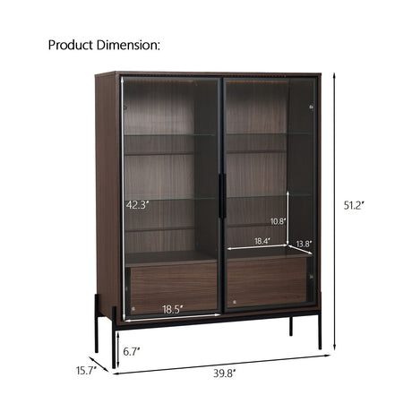 Modern Minimalist Style LED Curio Cabinet With Tempered Glass Door, Metal Legs HouseOfZazla