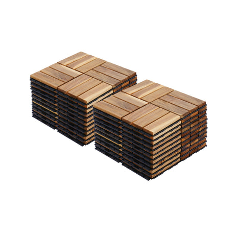 Interlocking Deck Tiles Checker Pattern, Square Acacia Hardwood Outdoor Flooring For Patio, Bancony, Pool Side HouseOfZazla