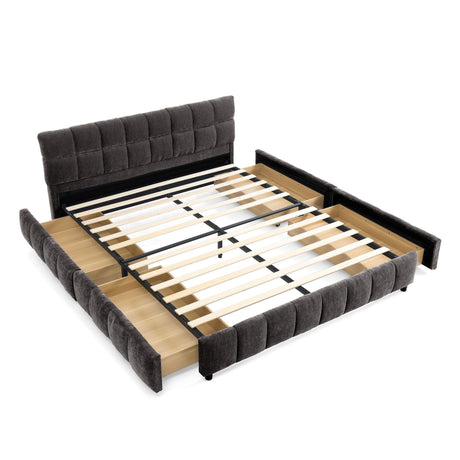 Modern Platform Bed Frame With Thick Fabric HouseOfZazla