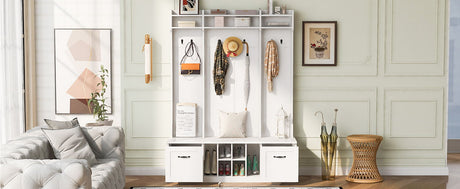 5 In 1 Entryway Bench With Coat Rack, 7 Sturdy Hooks, 2 Spacious Drawers And Adjustable Shelves HouseOfZazla