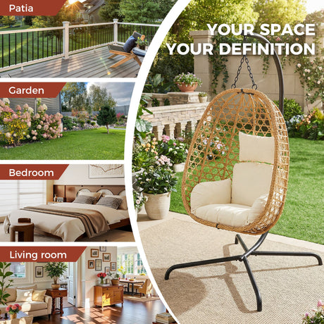 Egg Chair with Stand, Patio Wicker Hanging Chair, Hammock Swing Chair HouseOfZazla