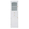 Tall Bathroom Storage Cabinet With Glass Doors, Free-Standing, Two Drawers, And Adjustable Shelves, Board, Painted Perfect For Displaying Your Favorite Items HouseOfZazla