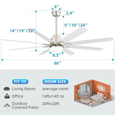 Ceiling Fan With Dimmable LED Light, 8 Blades, Reversible DC Motor, Remote Control HouseOfZazla