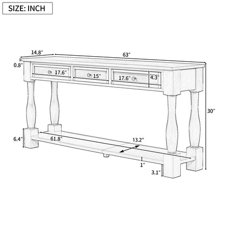 TREXM 63" Long Console Table with Drawers and Shelf HouseOfZazla