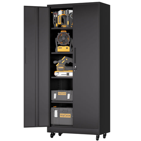 Heavy Duty Rolling Cabinet With Lock, Garage Storage Cabinet, 4 Adjustable Shelves For Tool Organization HouseOfZazla