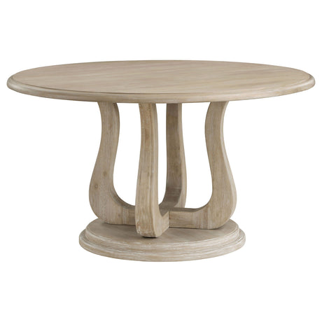 Rodota - 5 Piece Round Dining Table Set With Upholstered Chairs - White Washed HouseOfZazla