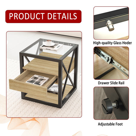 Set of 2 Modern End Tables with Drawer - Nightstands for Bedroom & Living Room HouseOfZazla