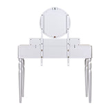 Luxury Vanity Desk With Round Mirror Height Adjustable Dressing Table Set Engineered Wood - Silver
