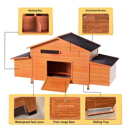 70" Large Wooden Chicken Coop with 2 Nesting Boxes HouseOfZazla