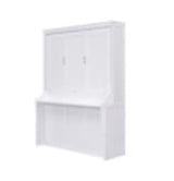 SOFTSEA Queen Size Murphy Bed with Desk, Murphy Cabinet Bed with Gas Struts, Foldable Wall Bed Space Saving for Small Space, Guest Room, Home Office, White SOFTSEA