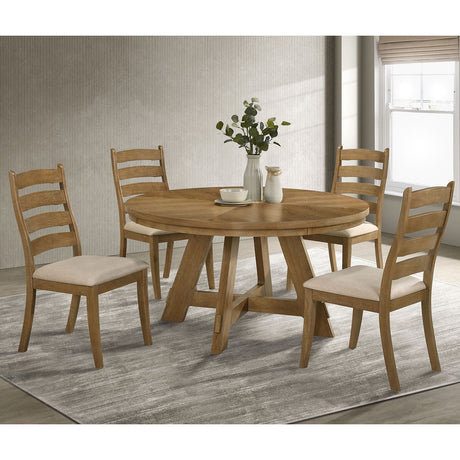 Kent - 5 Piece Dining Table Set With Upholstered Chairs - Brown Oak HouseOfZazla